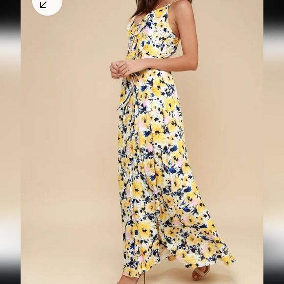 LULU'S HIGH SLIT FLORAL LINED STRAPPY Berryessa MAXI DRESS L LARGE - Picture 12 of 12